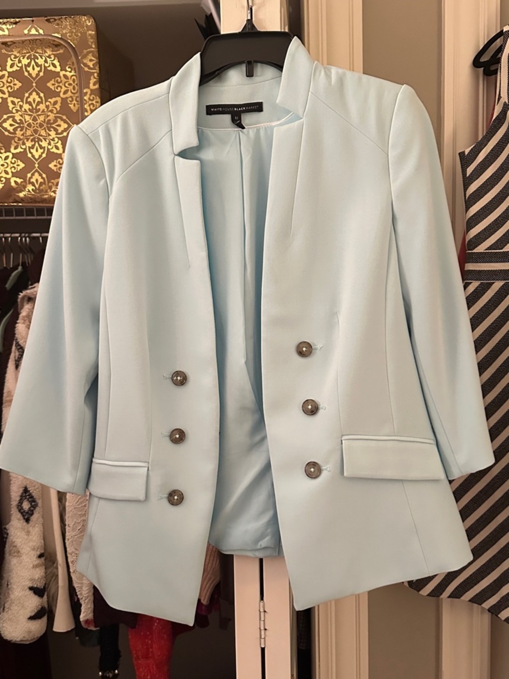 White House Black Market Pastel Blue Double-Breasted Blazer - Picture 2 of 2